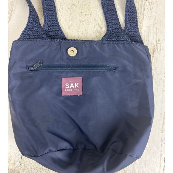 The Sak Navy Blue Medium Shoulder Bag Purse with Matching Knitted Wallet Boho - Picture 7 of 10